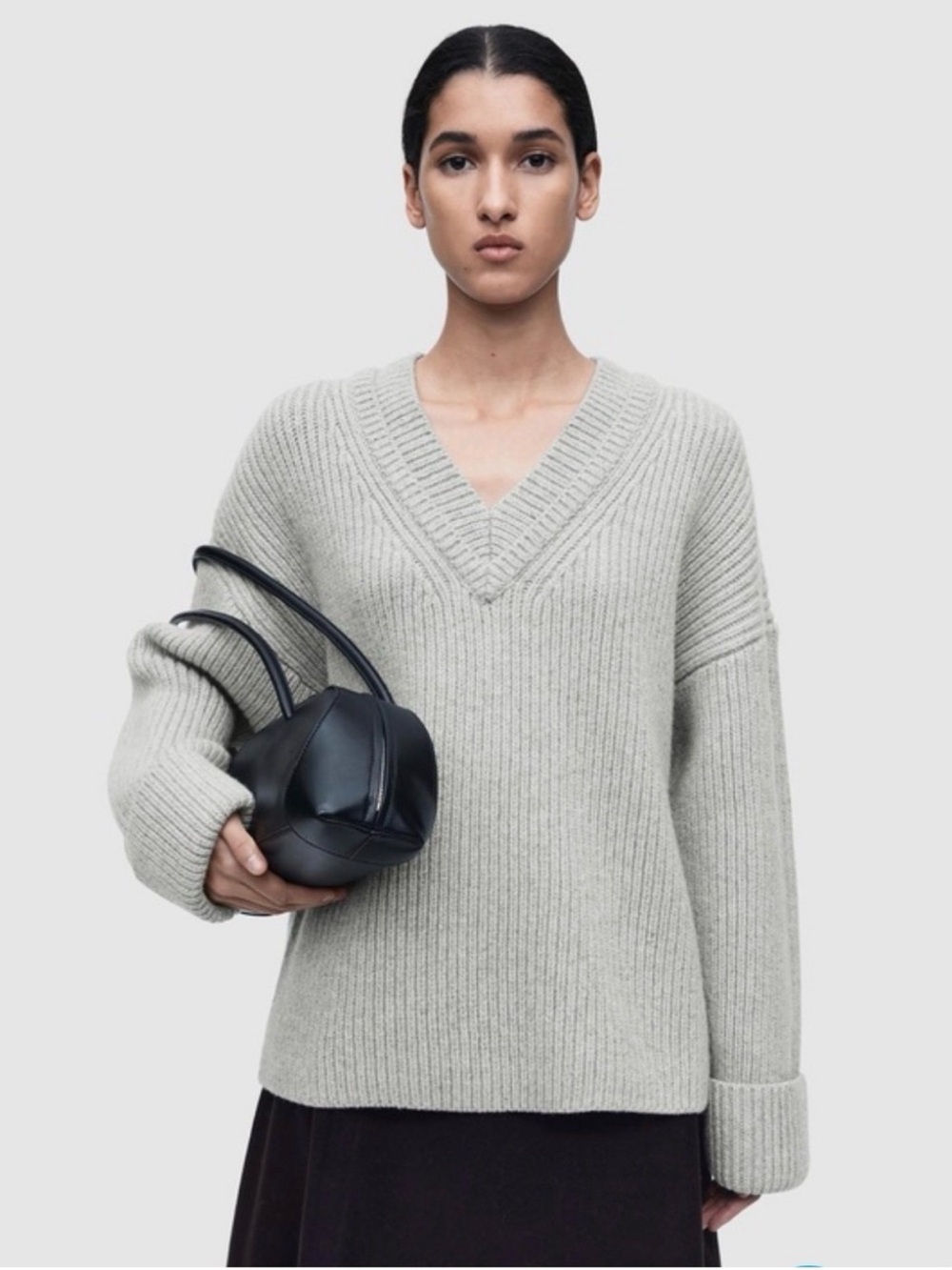 COS Gray Ribbed V-Neck Sweater - Picture 7 of 7